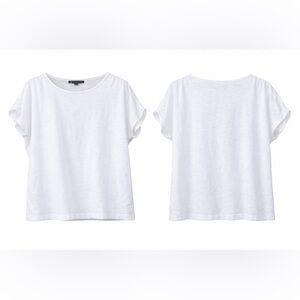 Theory Malkara Ruched Sea Slub White Cotton Minimalist Office Casual Layering, L